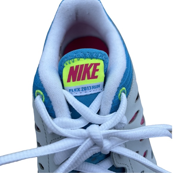 Nike | Flex 2013 RUN Youth Vivid Blue Pink Volt White Athletic Sneakers - Picture 4 of 6